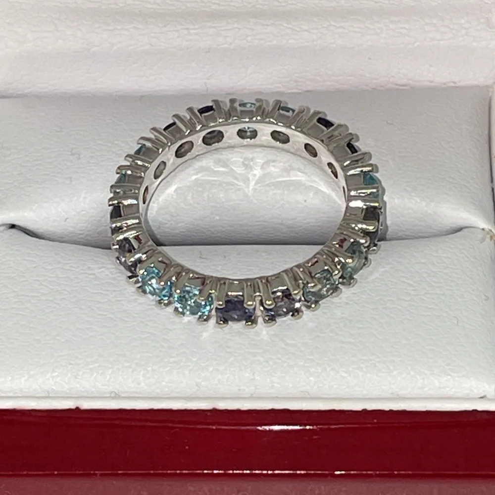 Solid 18K White Gold Eternity Band Ring (not 14K) Purple Blue Natural Gemstones